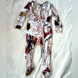 Posh Peanut Black Rose Footie Ruffled Zippered One Piece